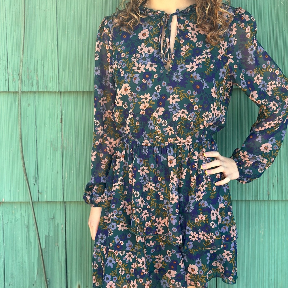 Speechless Blue and Pink Long Sleeve Sundress